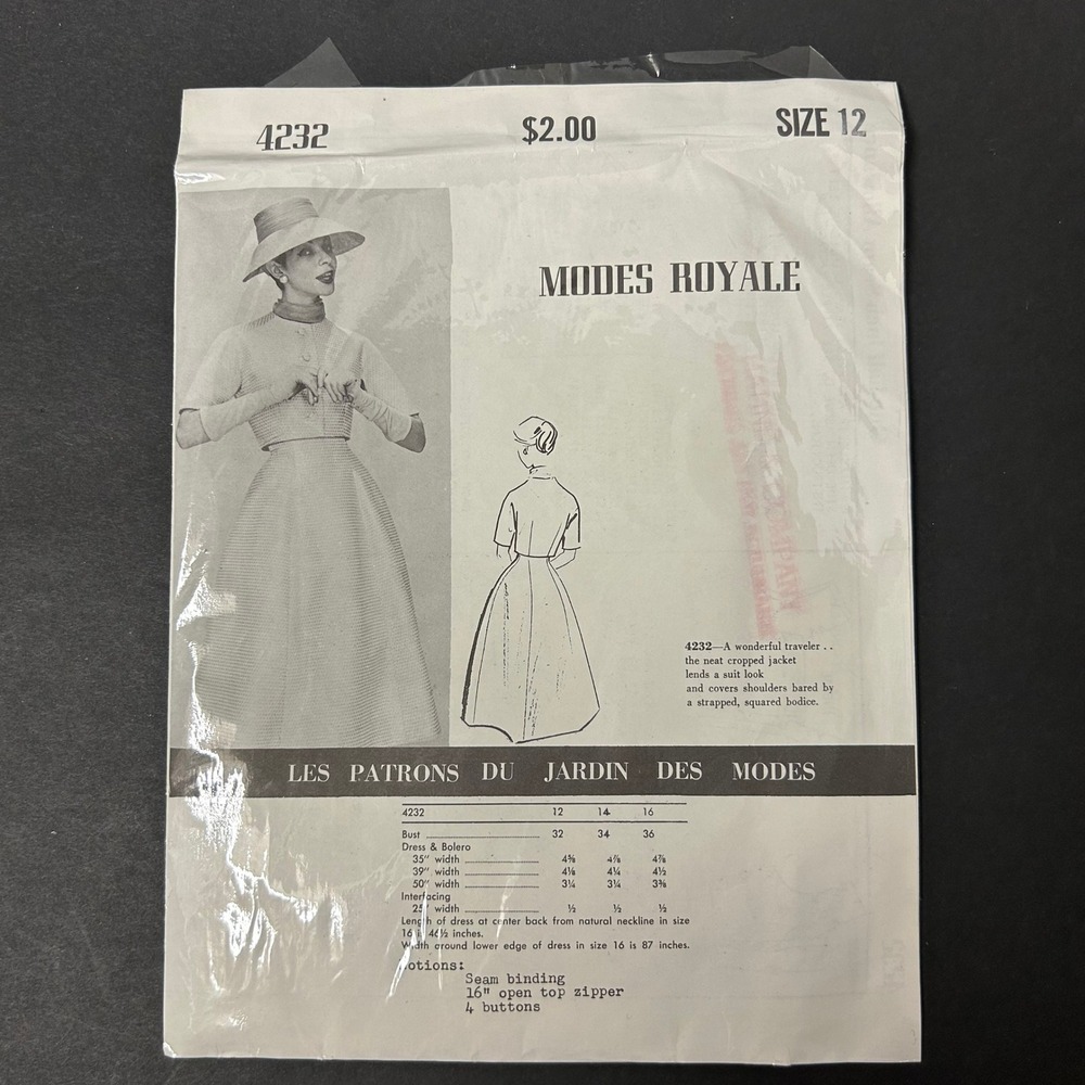 Vintage Modes Royale Sewing Pattern 4232 Size 12 Dress Bolero Jacket HTF RARE